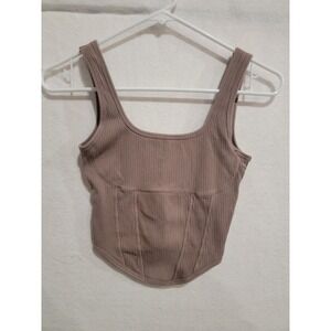 VS PINK Ribbed Corset Top Brown Size S Cinched Cotton Bustier Coquette Y2K Crop